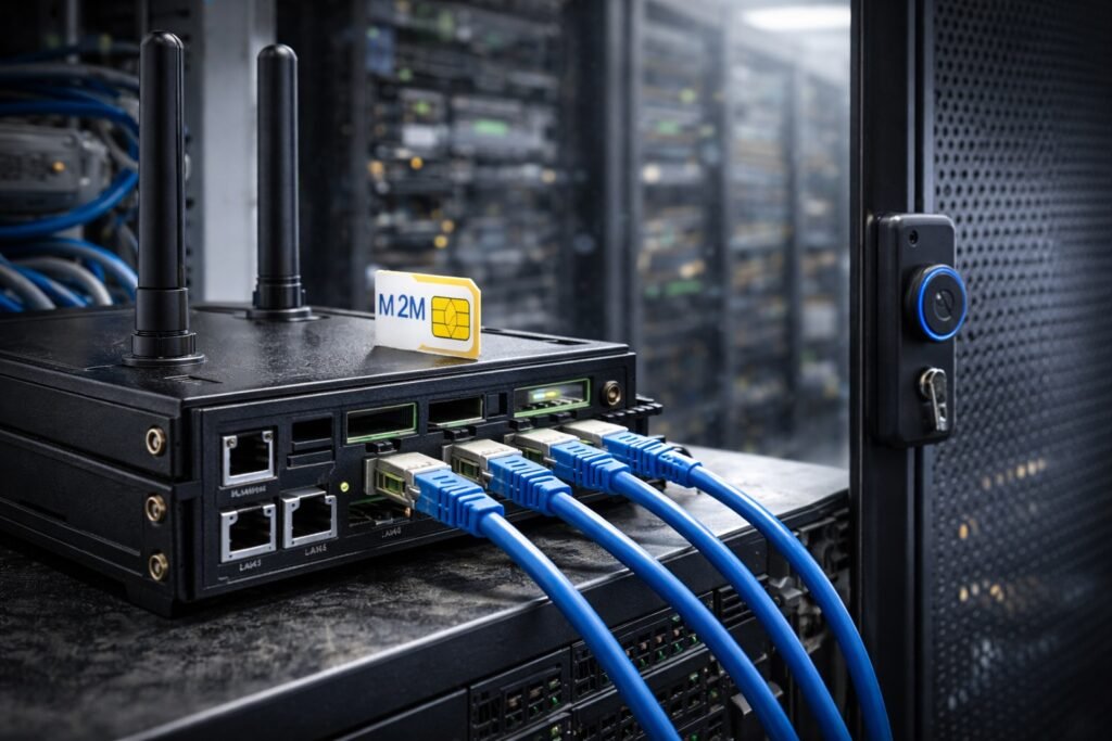 Routeur industriel avec réseau sécurisé APN privé pour SIM M2M garantissant une connexion dédiée et sécurisée.
