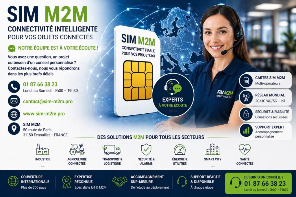 Contact SIM M2M Pro : support expert en connectivité IoT et solutions professionnelles contact expert SIM M2M pro assistance connectivité IoT entreprise support technique multi opérateur devis solution M2M professionnelle